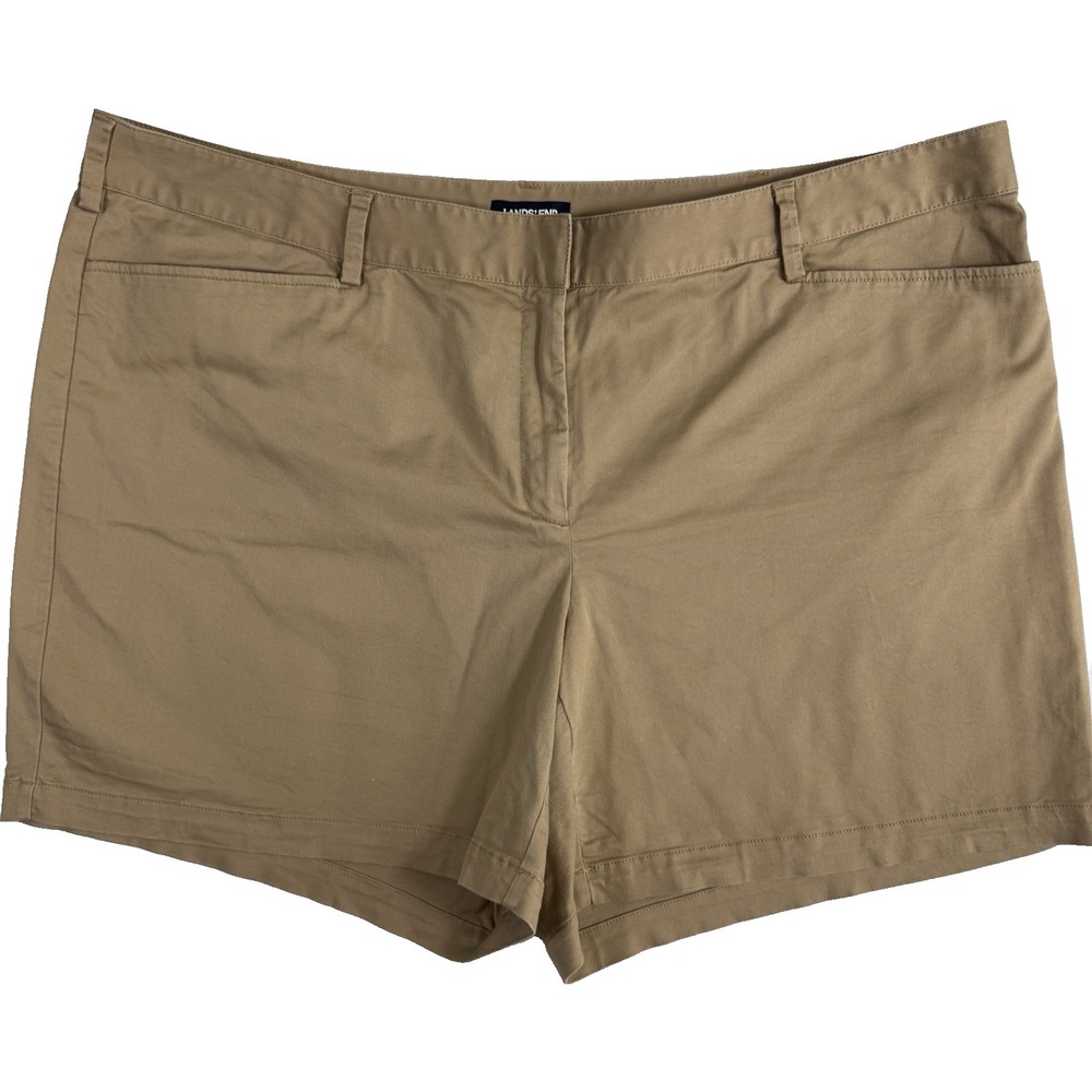 Lands'‎ End Chino Shorts Women's 24W Khaki Flat Front 6.5" Inseam Stretch